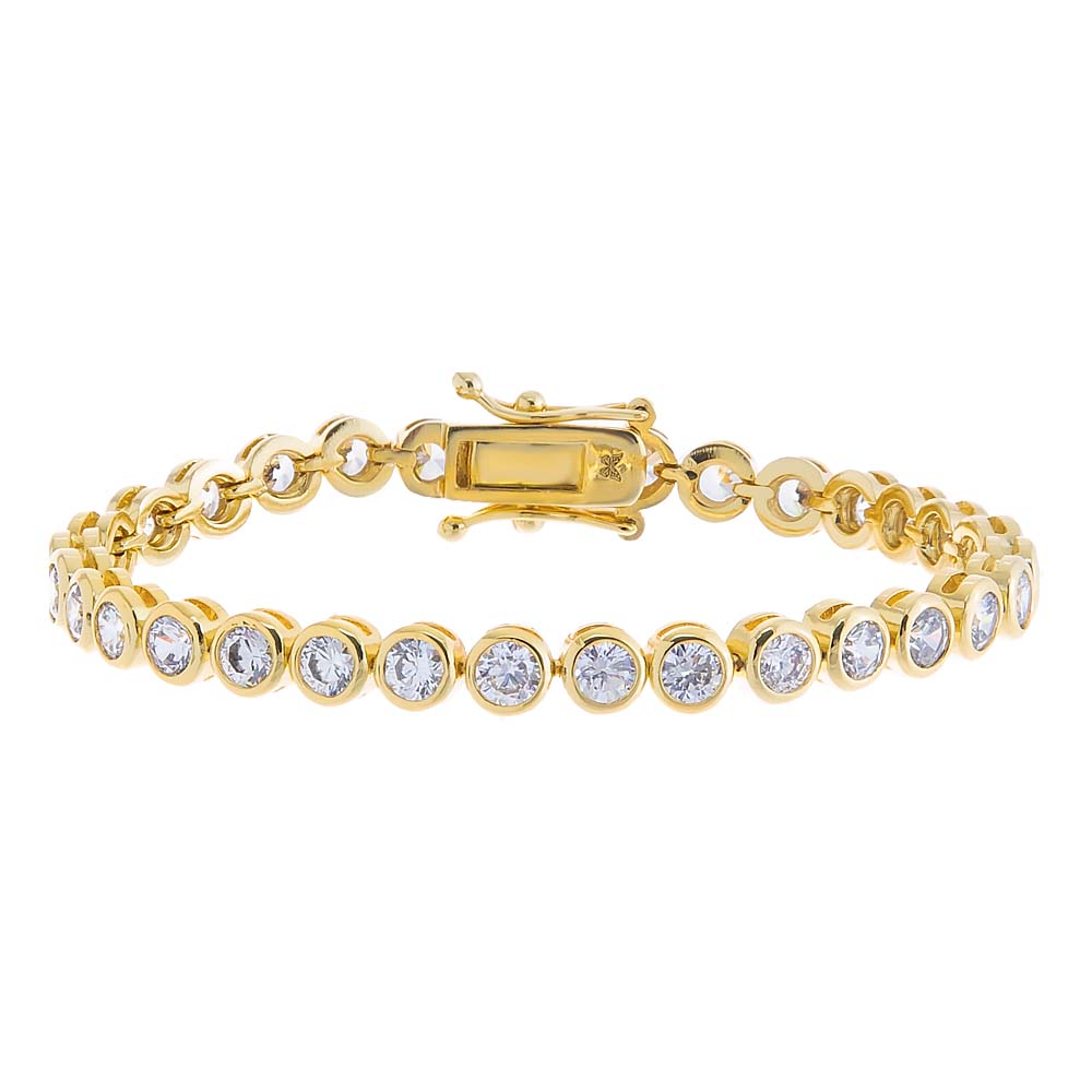 Gold bracelet with diamond beads on a white background