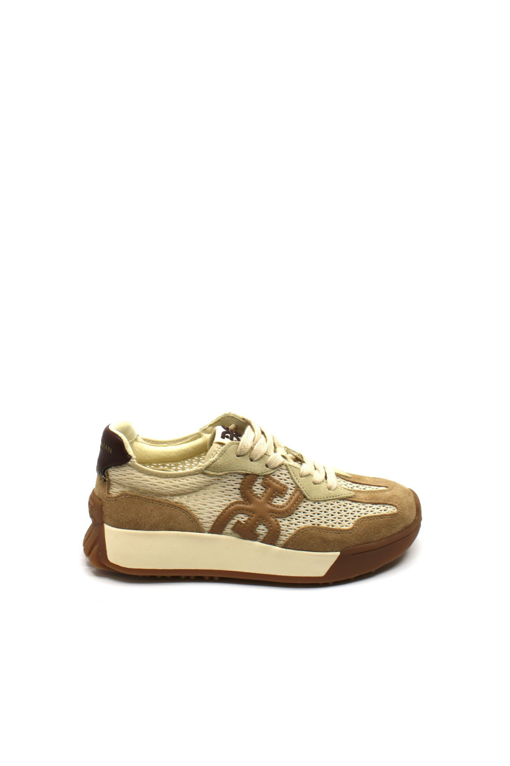 Brown and beige sneaker on a white background