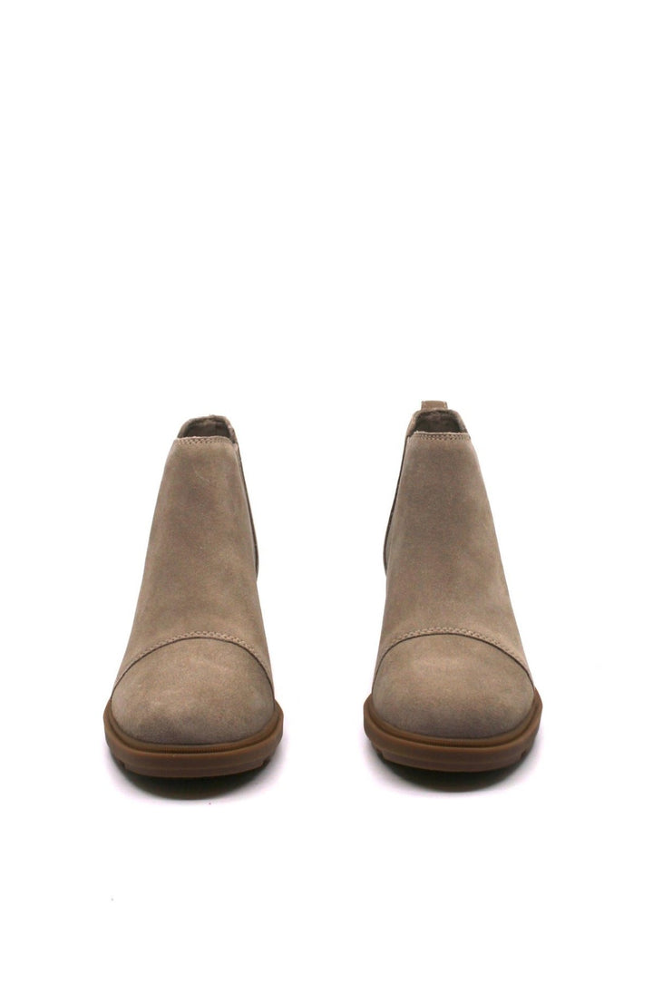 Sorel Evie II Chelsea Omega Taupe/Gum - Dear Lucy Crafted from durable full-grain leather and suede, they feature a breathable design and a molded rubber outsole for added support featuring a 2 inch built in wedge 
