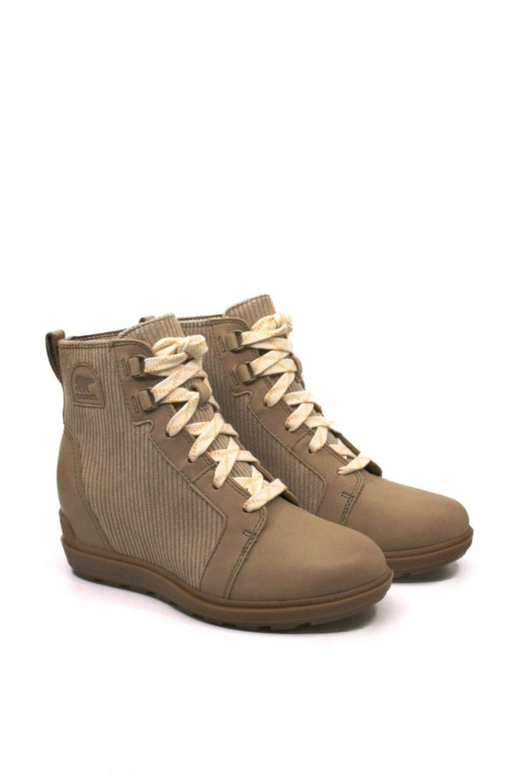 Sorel Evie II NW Lace Plus Dusty Tan/Gum - Dear Lucy waterproof all weather boot with quilted accents and full grain leather featuring laces and a built in wedge