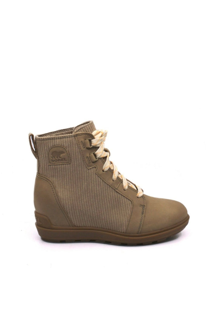 Sorel Evie II NW Lace Plus Dusty Tan/Gum - Dear Lucy waterproof all weather boot with quilted accents and full grain leather featuring laces and a built in wedge