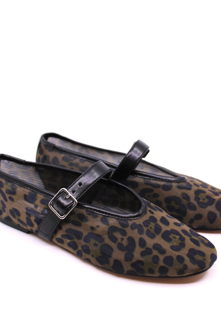 Steve Madden Dreaming Leopard Mesh side view- Dear Lucy Get ready to strut your stuff with these sassy flats! The Dreaming Leopard Mesh slip-ons showcase a one-of-a-kind Mary Jane design and a chic square toe, ideal for spicing up any ensemble. Indulge in both comfort and style with these essential kicks.