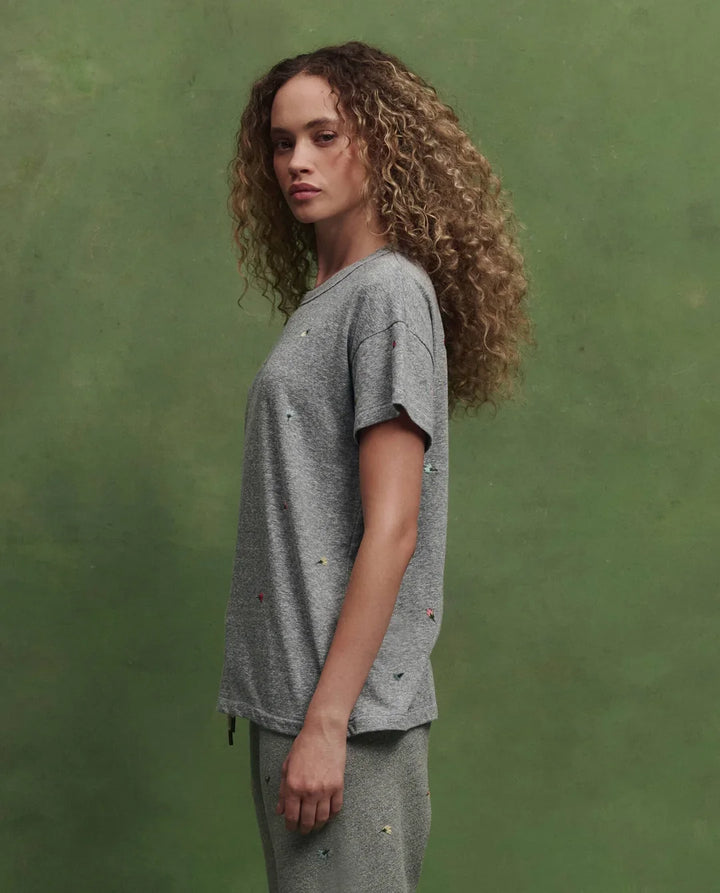 THE GREAT. The Boxy Crew with Tossed Floral Embroidery