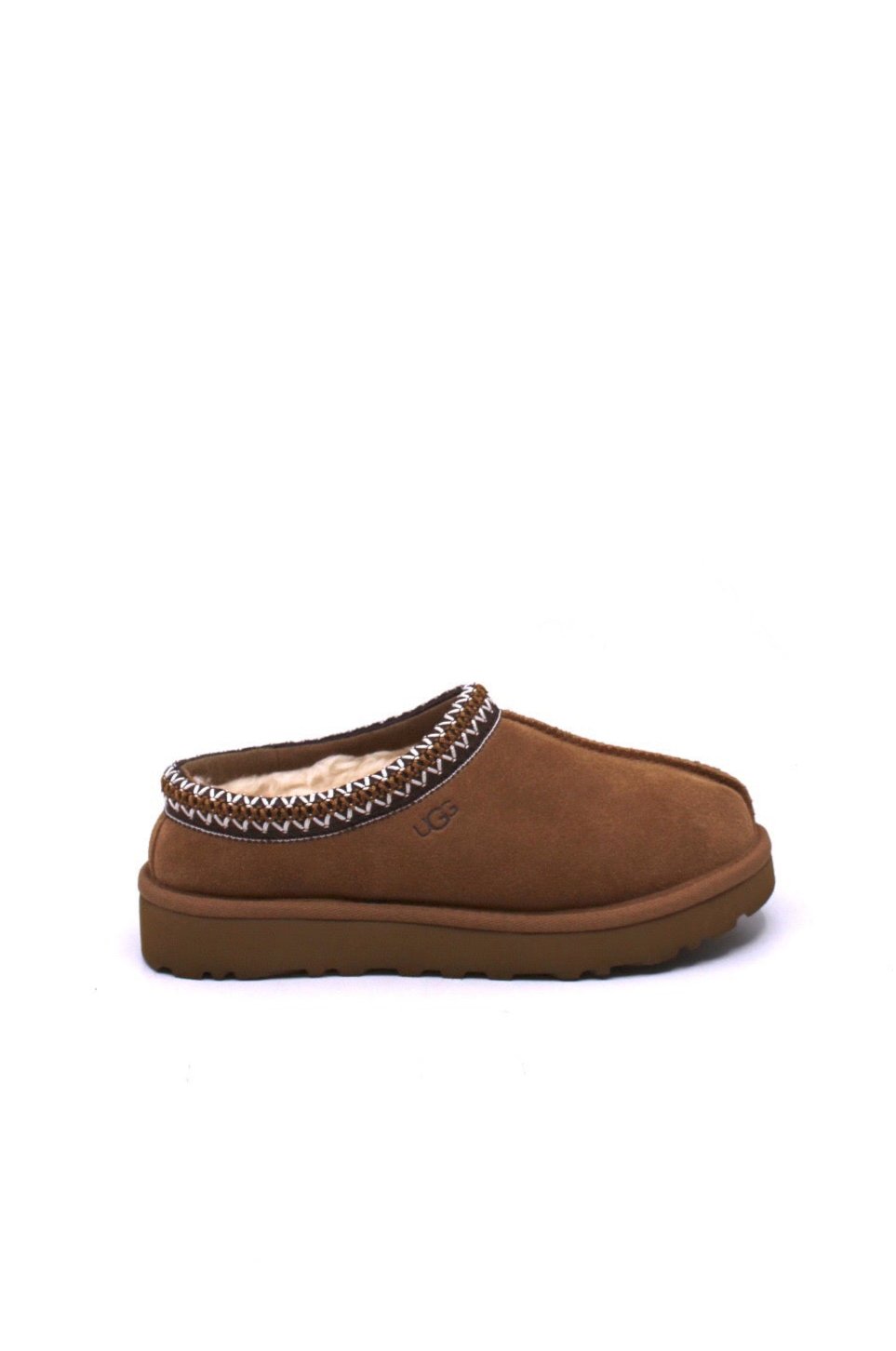 Pair of brown slippers with brown trim and fur lining from UGG