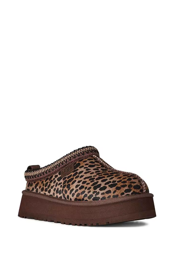 Leopard print slipper with brown platform sole from UGG