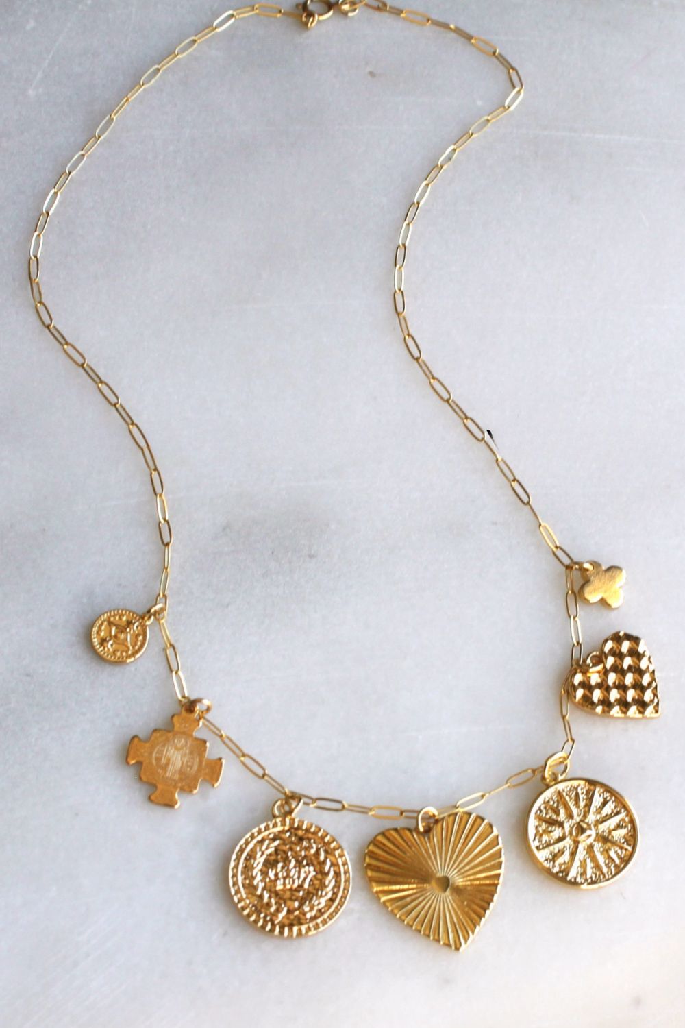 Silver Wren Chunky Gold Multi Charm Necklace - Dear Lucy