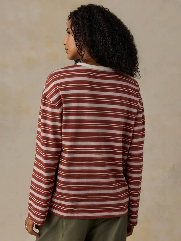 Faherty Sunwashed Long Sleeve Retro Tee – Rosewood Stripe