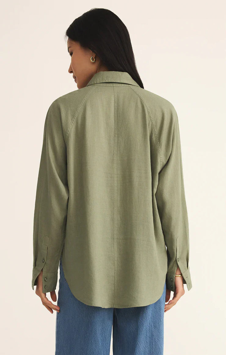 Z Supply Perfect Linen Top in Avocado - Dear Lucy
