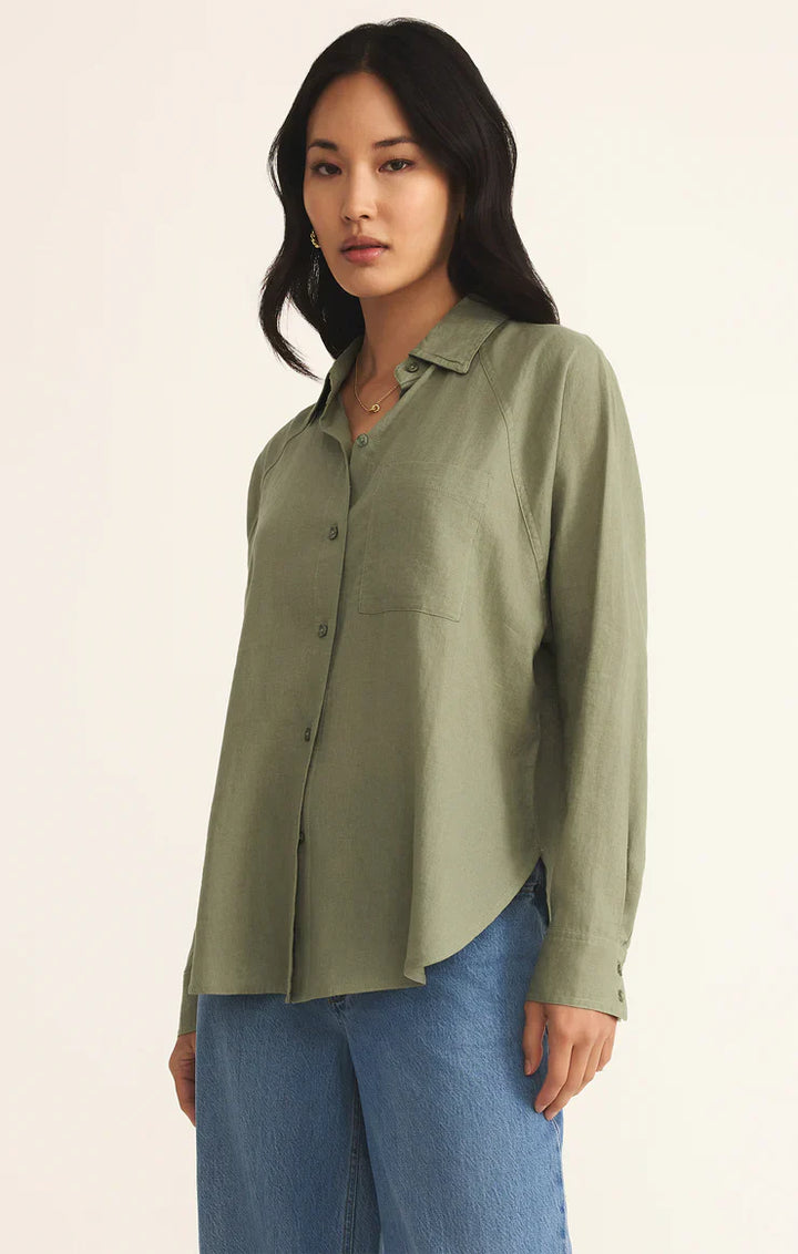 Z Supply Perfect Linen Top in Avocado - Dear Lucy
