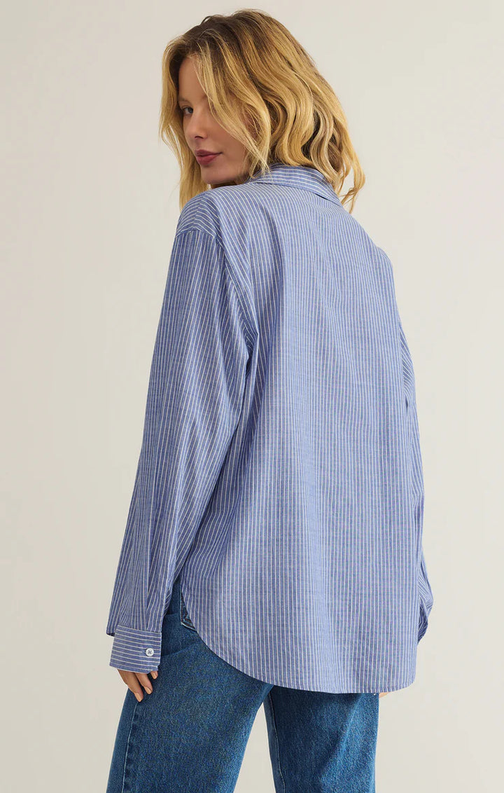 Z Supply Seaport Striped Button Up – Sky Blue - Dear Lucy
