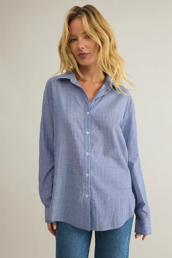 Z Supply Seaport Striped Button Up – Sky Blue - Dear Lucy