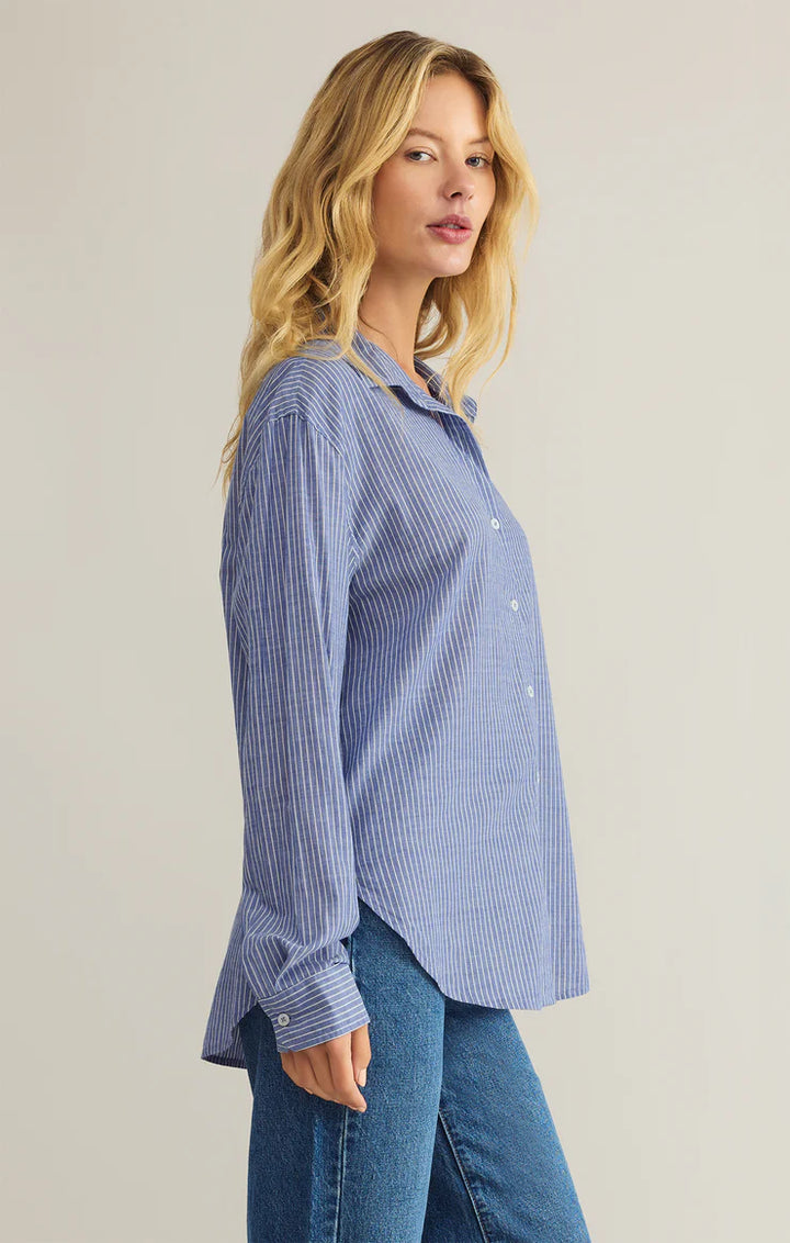 Z Supply Seaport Striped Button Up – Sky Blue - Dear Lucy