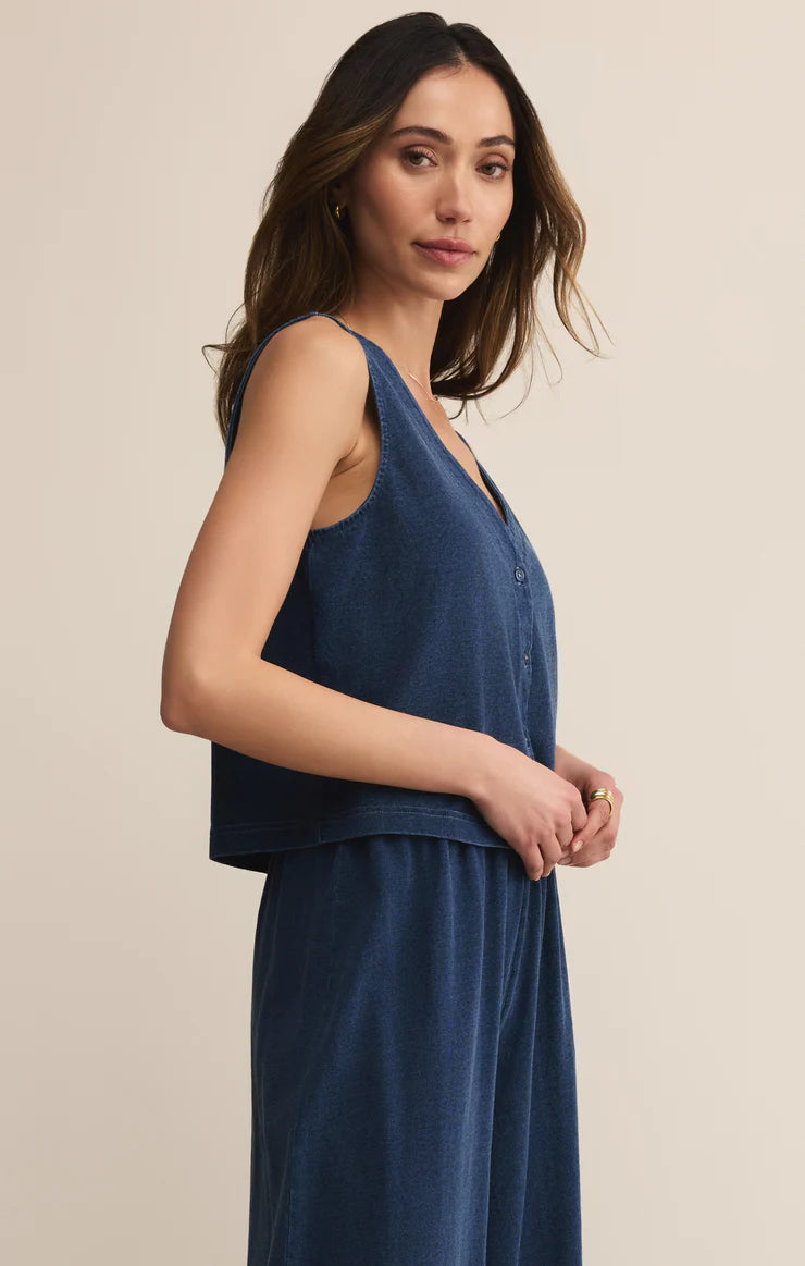 Z Supply Solace Jersey Denim Top – Indigo - Dear Lucy