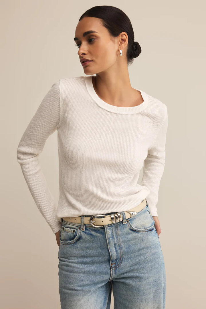 Long sleeve white thermal top in white
