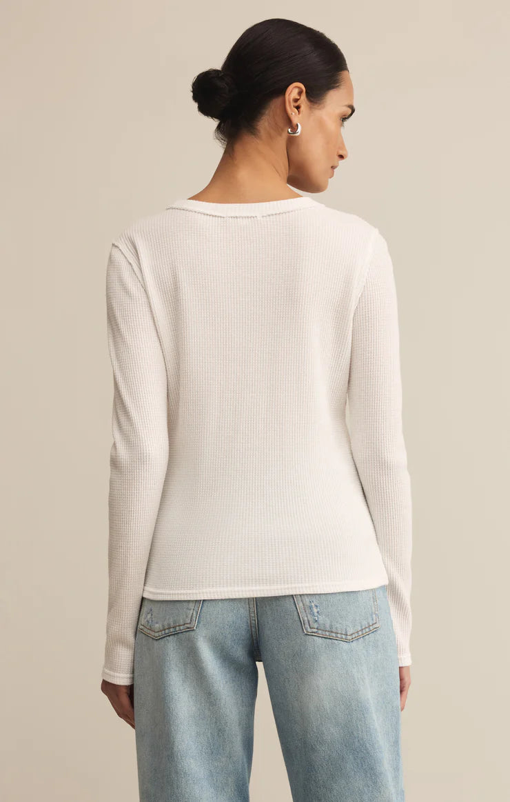 Long sleeve white thermal top in white
