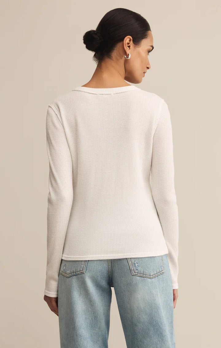 Long sleeve white thermal top in white
