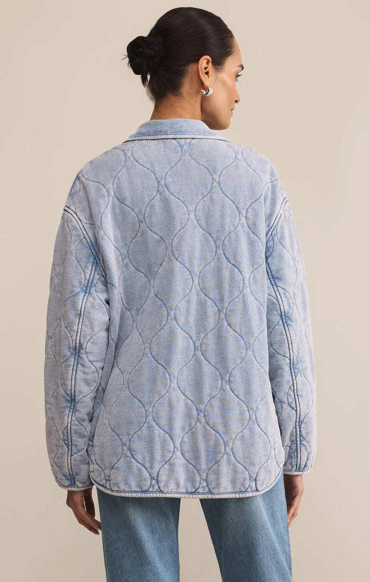 Button up quilted knit denim jacket with front pockets