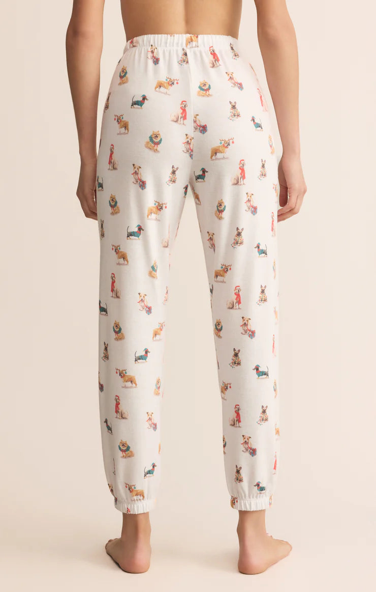 White Z Supply Pajama pants with winter dog pattern 