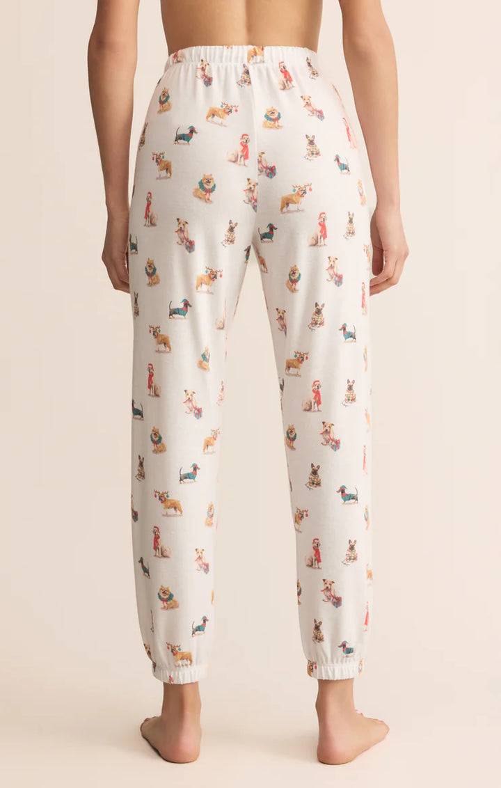 White Z Supply Pajama pants with winter dog pattern 