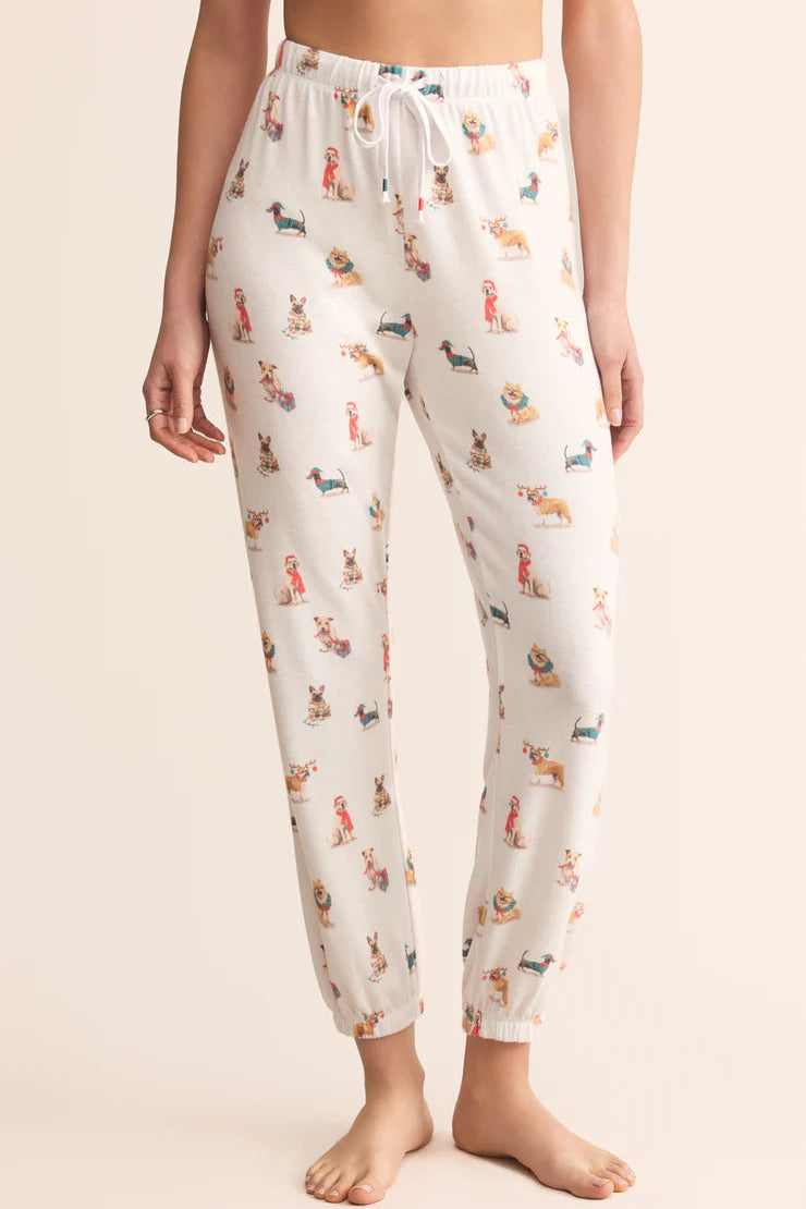 Z Supply white pajama pants with winter dog pattern 