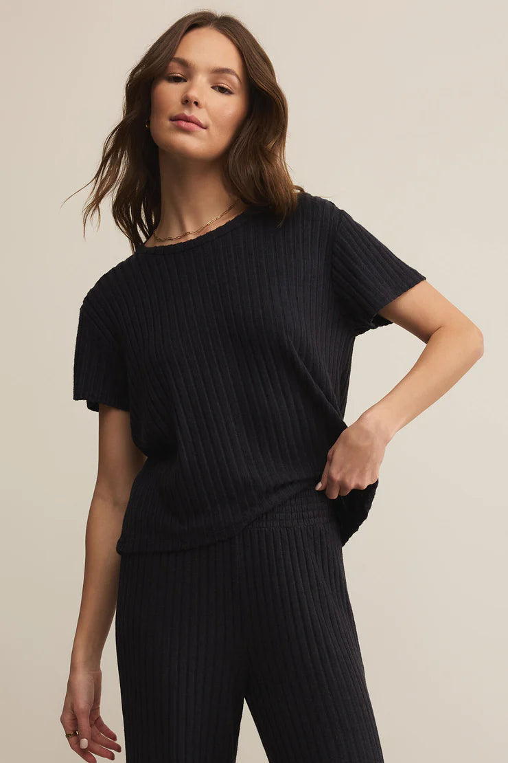 black crew neck ribbed top by z supply 