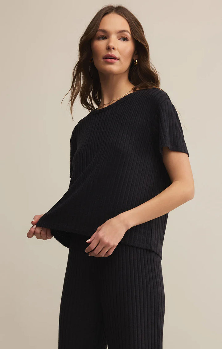 black crew neck ribbed top by z supply 