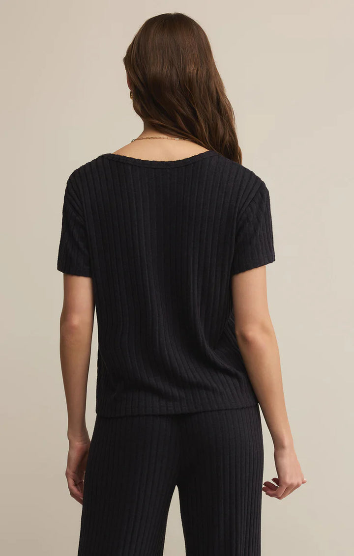 black crew neck ribbed top by z supply 