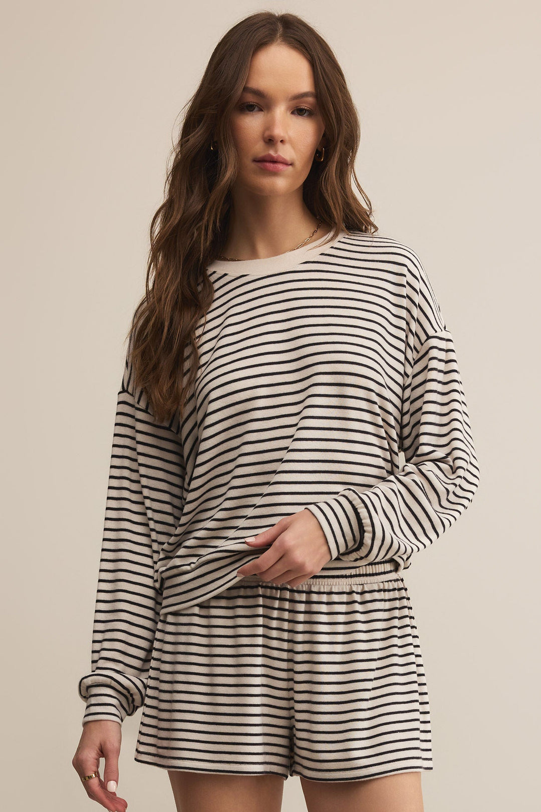 matching white and black striped lounge set by z supply 