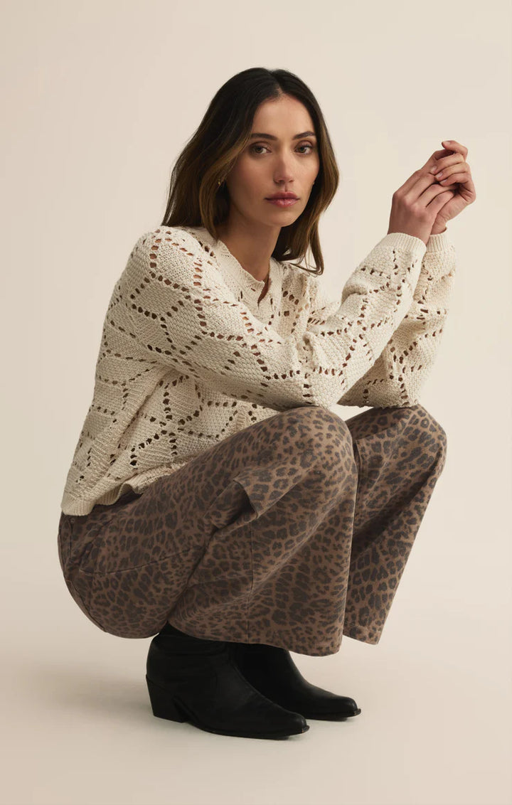 wide leg leopard PRINT DENIM PANT