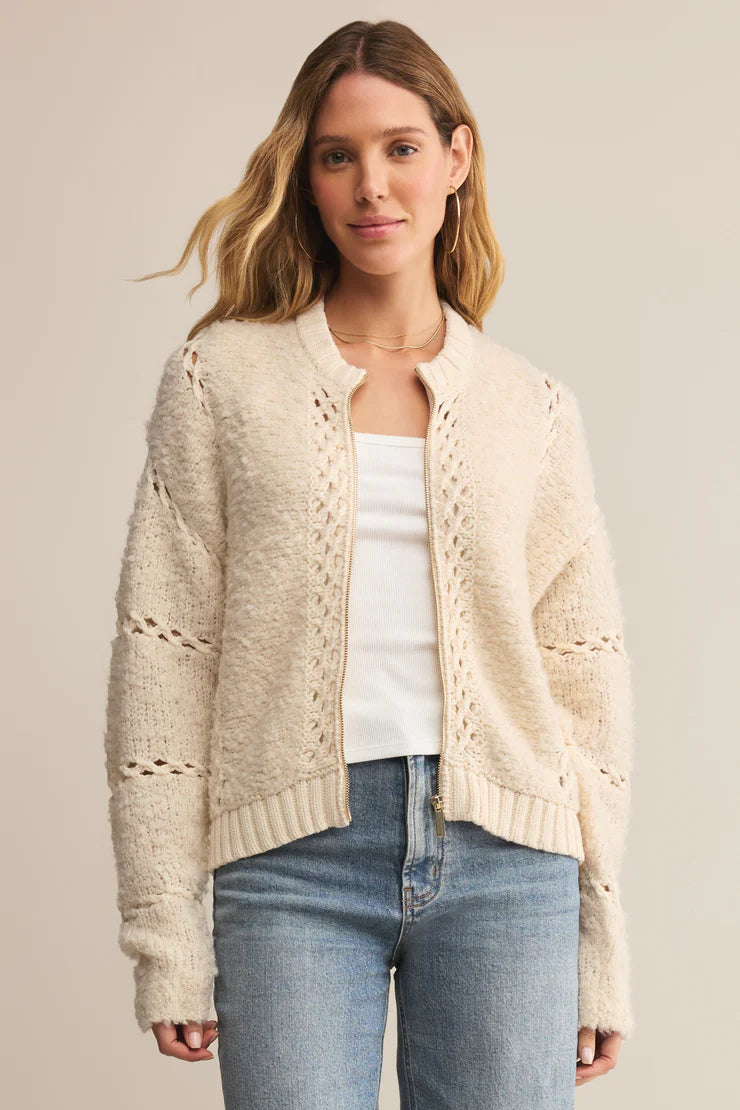Knitted zip up cardigan in cream 
