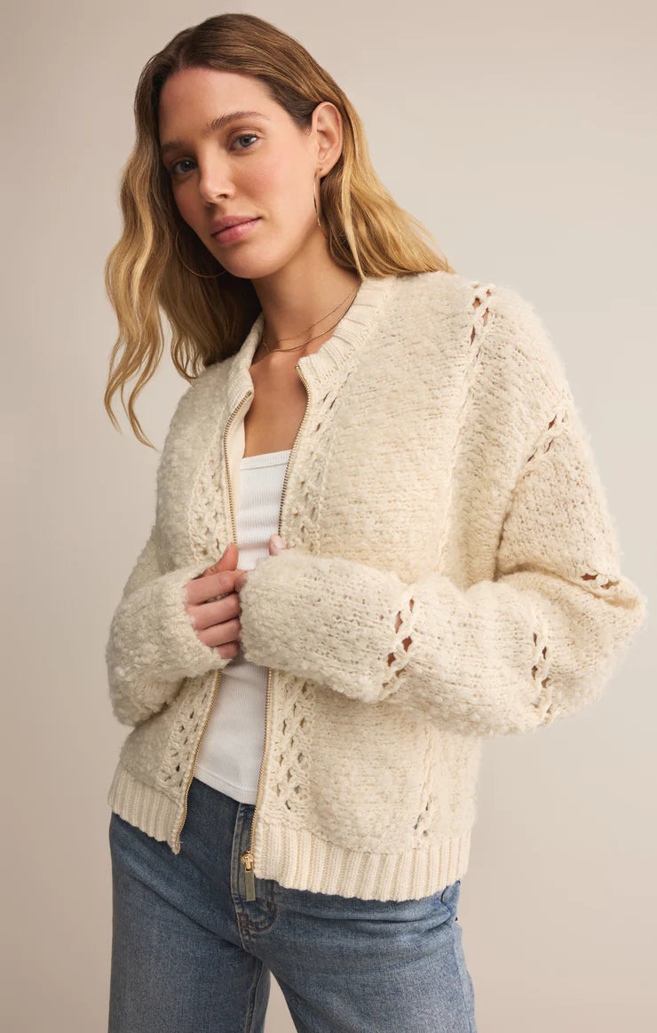 Knitted zip up cardigan in cream 