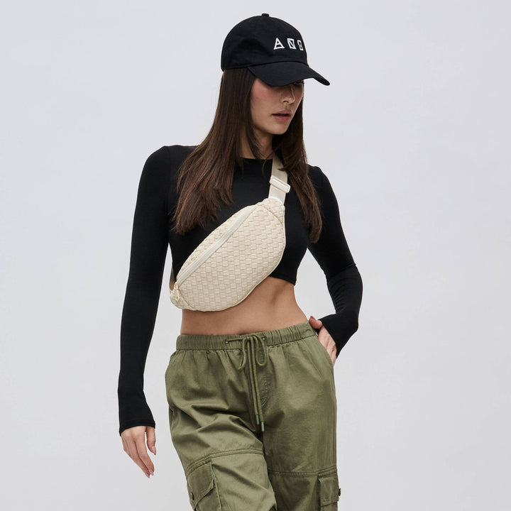 Sol and Selene Aim High  Woven Neoprene Belt Bag: Bone - Dear Lucy