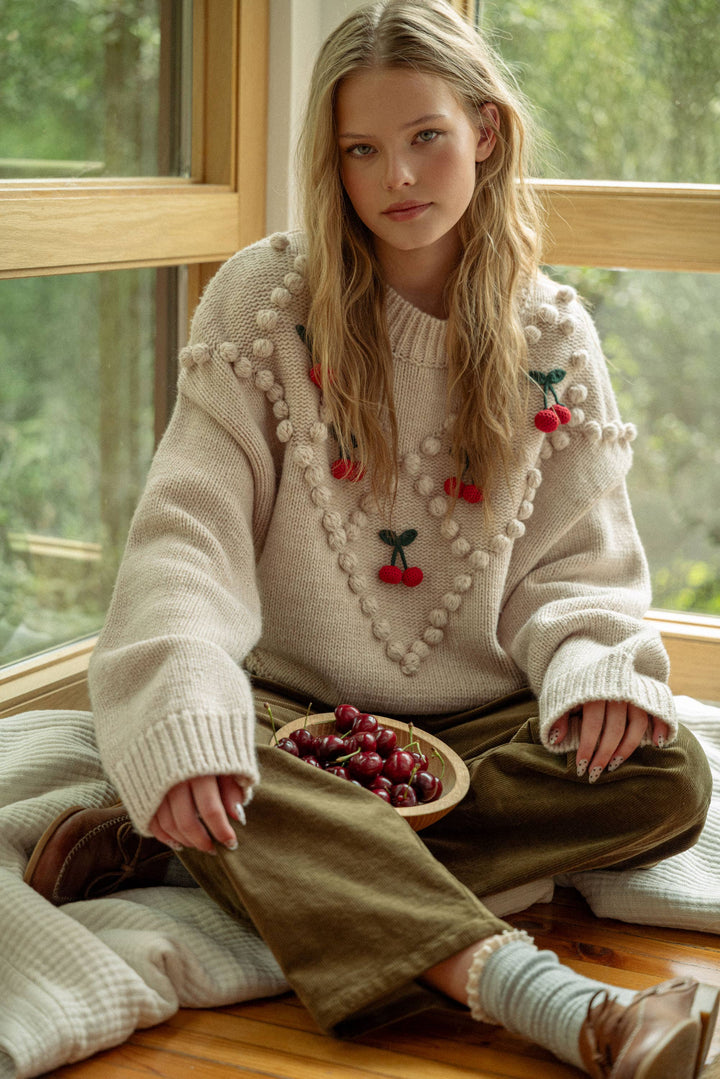 Long sleeve sweater with 3D cherry detail