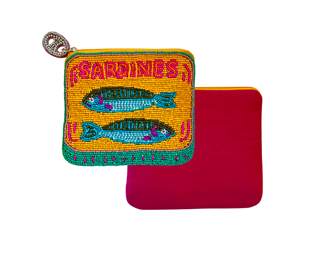 Beaded Sardines Fish in Tin Can Coin Pouch