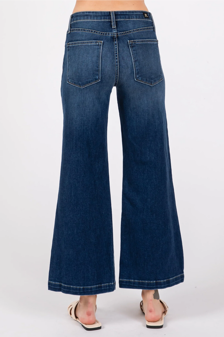 Letter to Juliet Sofia Wide Leg Culotte Pant in Dark - Dear Lucy Mid-rise dark denim jean with a wide leg. 