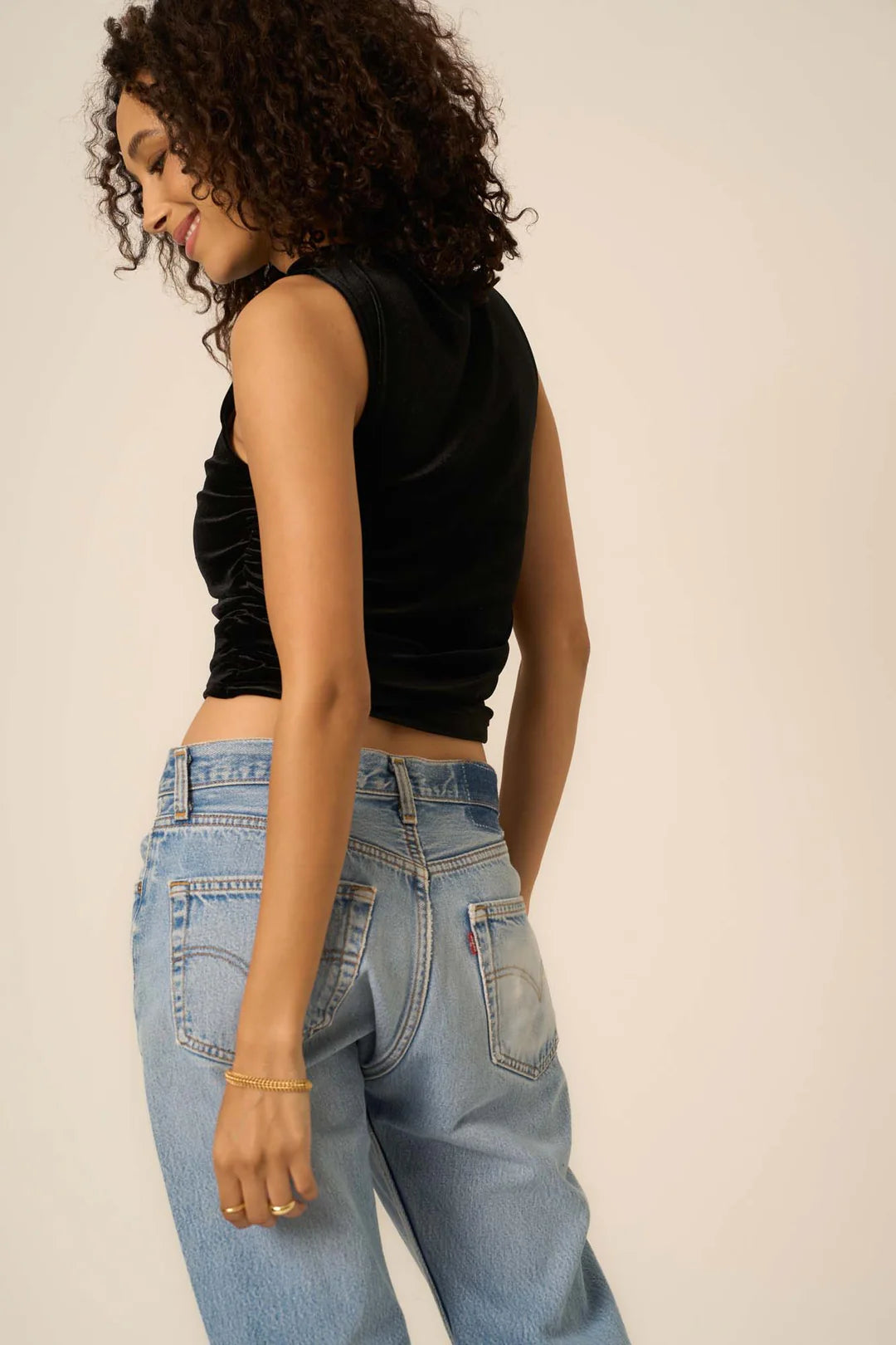 Project Social T On Repeat Ruched side Velvet Tank Black