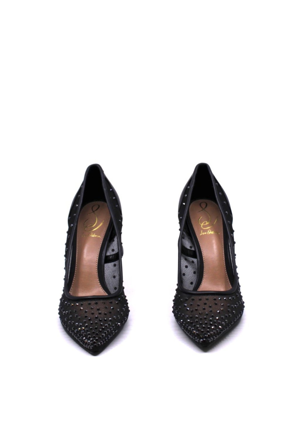 Sam Edelman Hazel Mesh Black front view - Dear Lucy a playful twist on our classic pump featuring a cool mesh upper and sparkling crystal accents,