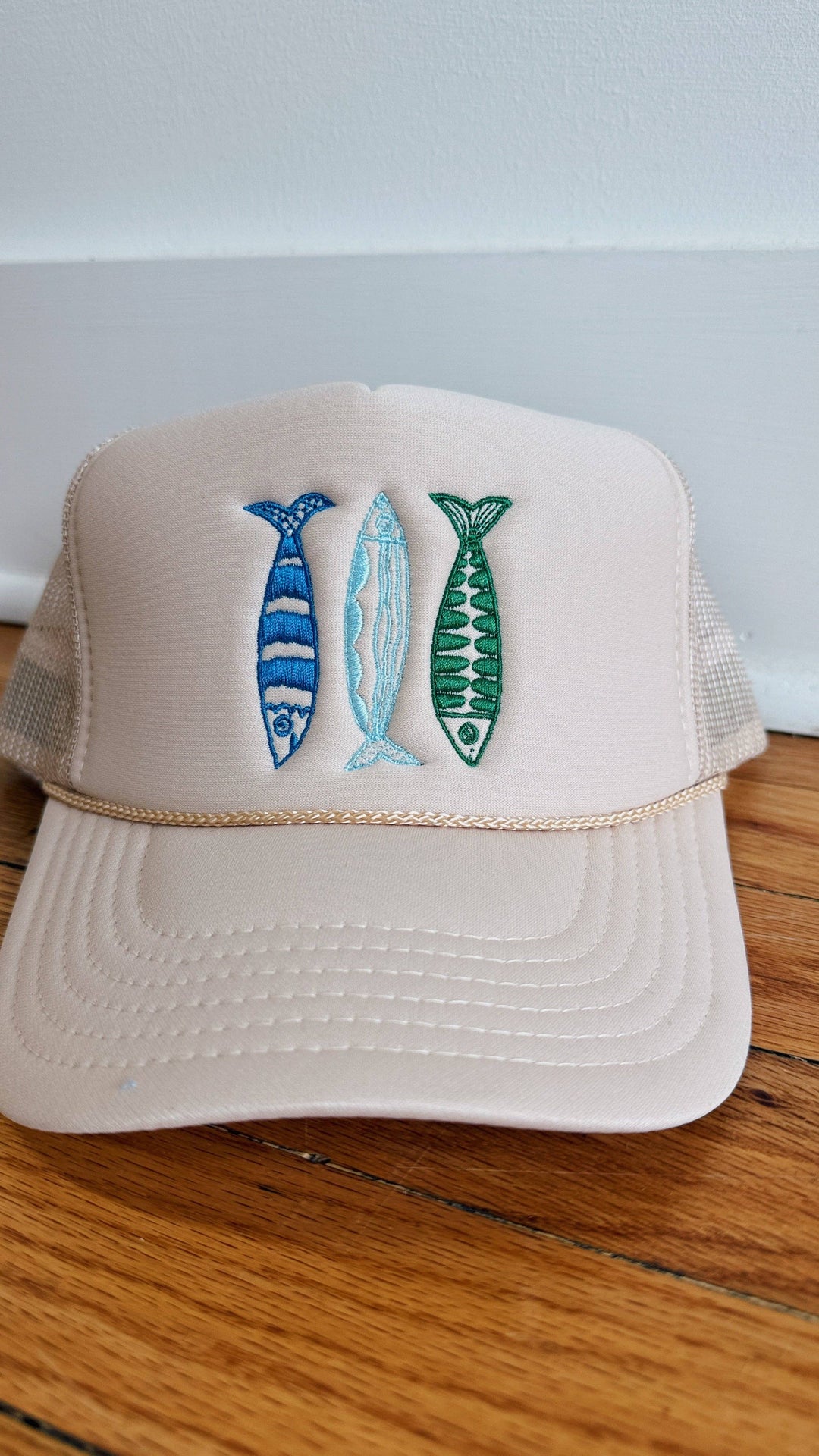 The Sardine Trucker Hat is perfect for summer! Funky colors, sardines, beach vibes!