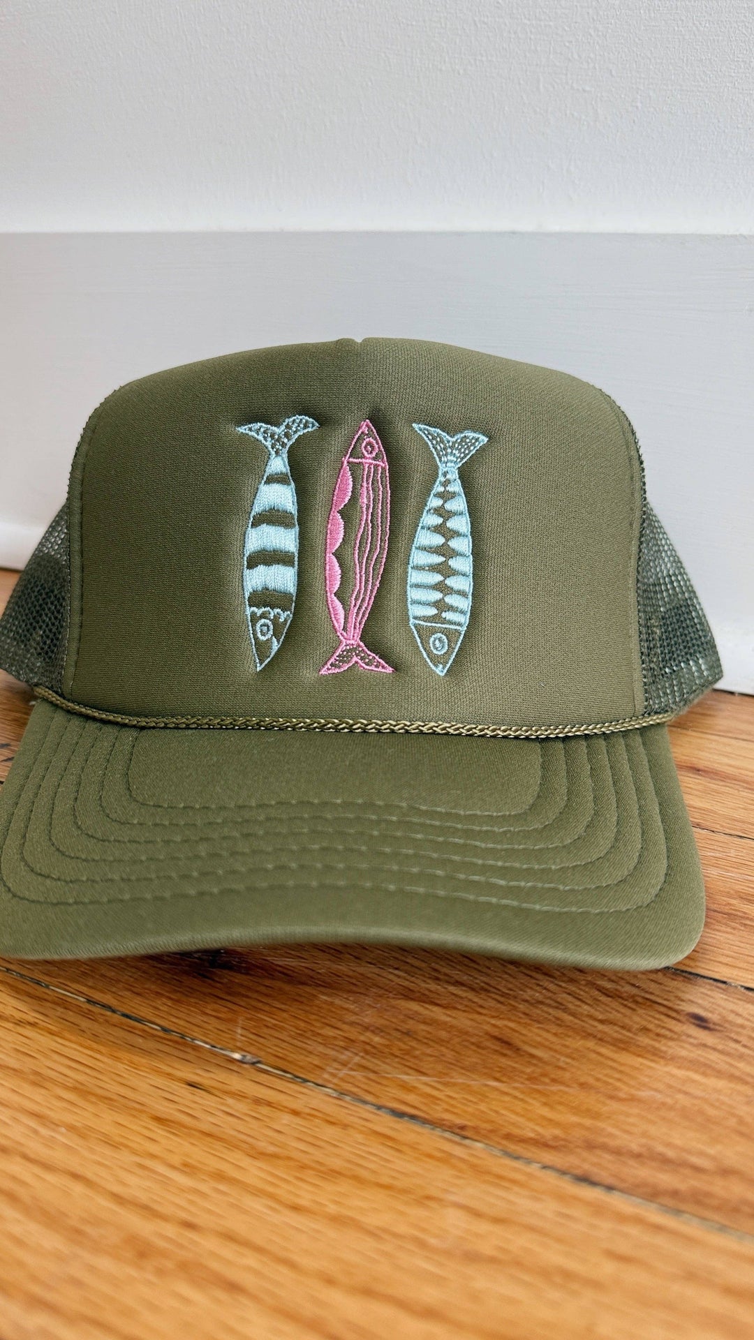 The Sardine Trucker Hat is perfect for summer! Funky colors, sardines, beach vibes!