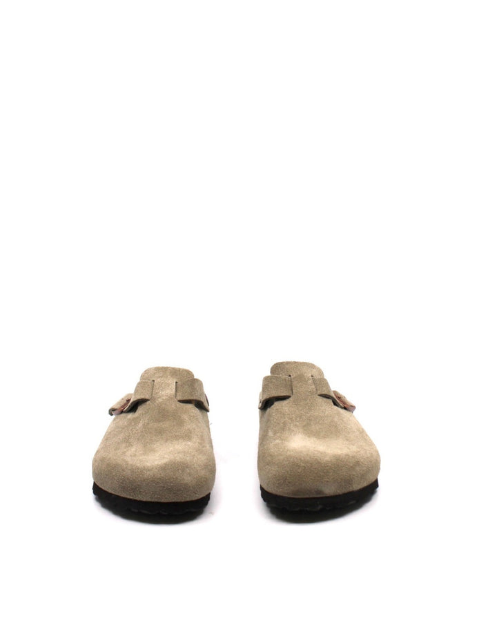Birkenstock Boston Taupe Suede Soft Footbed - Dear Lucy