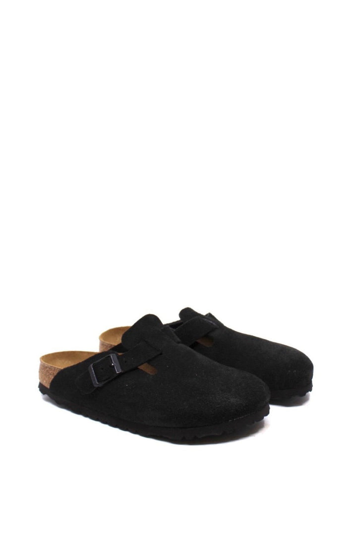 Birkenstock Boston Black Suede Soft Footbed Narrow - Dear Lucy